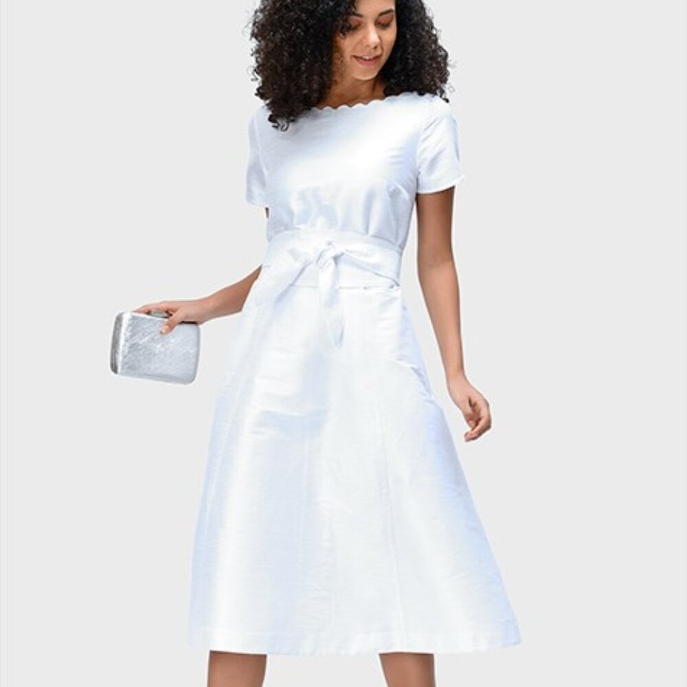 Eshakti Obi Belt Dupioni Scallop Trim Dress